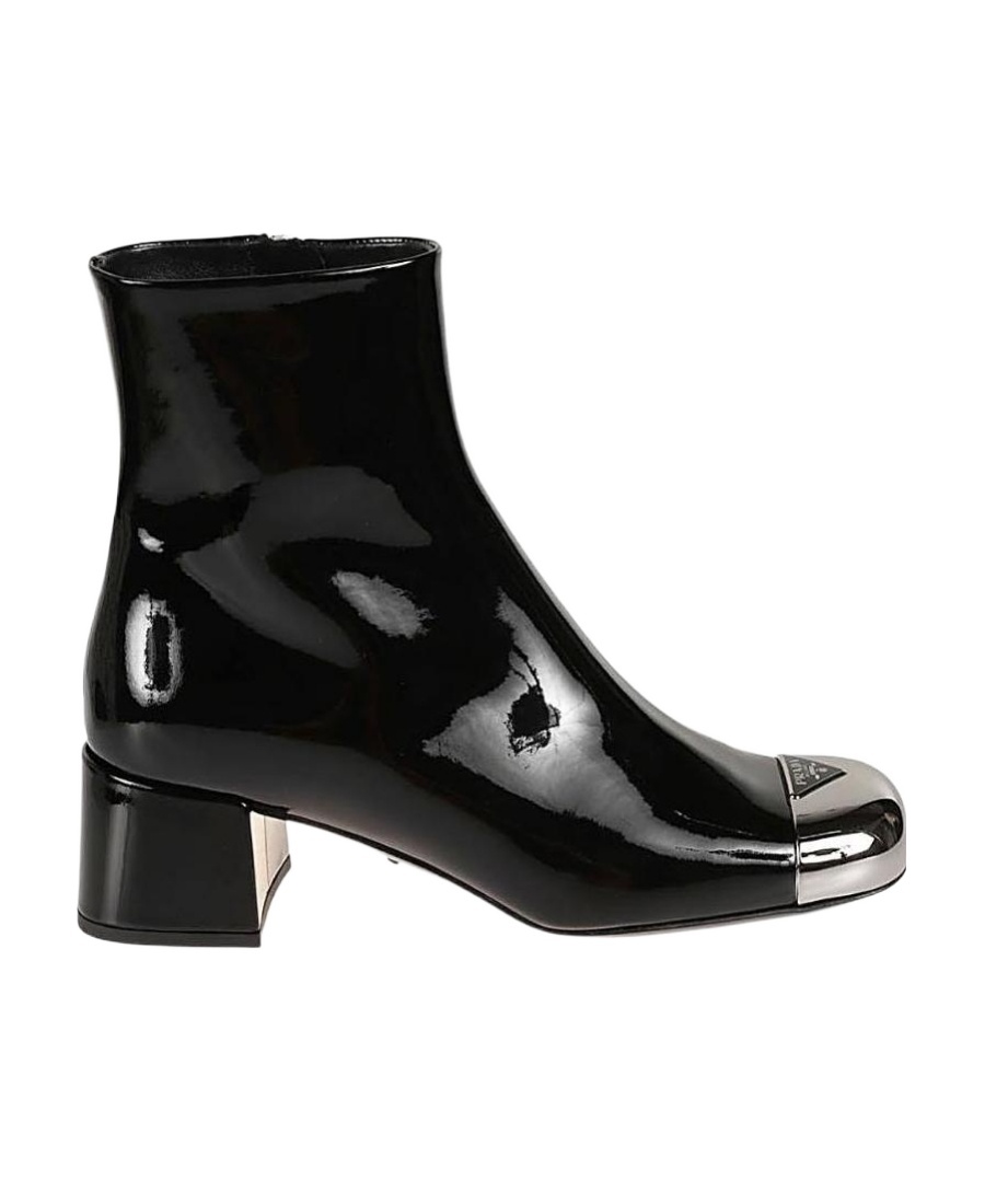 Prada Triangle Logo Plaque Boots In Black