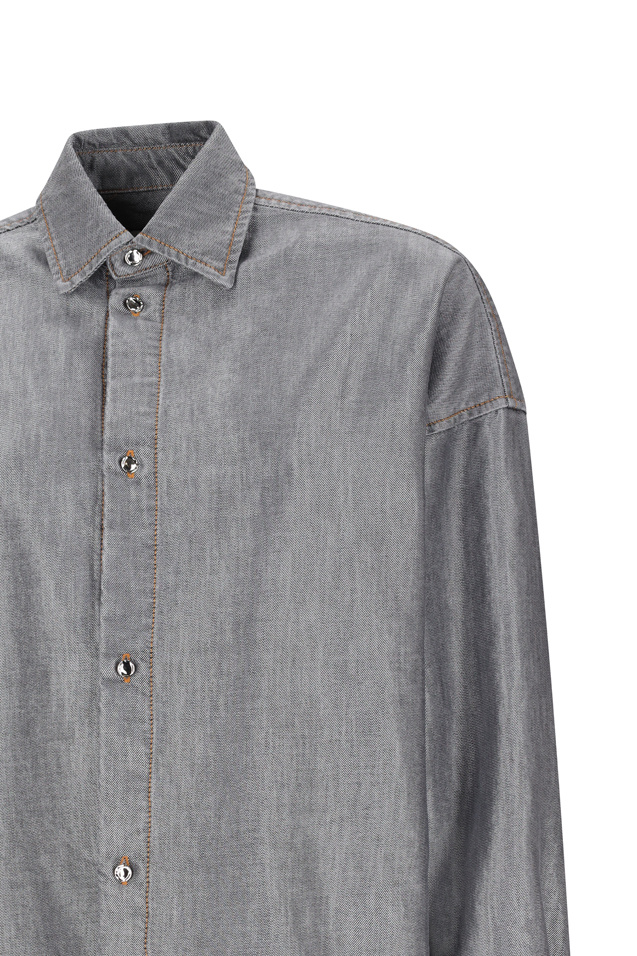 Darkpark Carla Oversized Metallic Denim Shirt In Gray