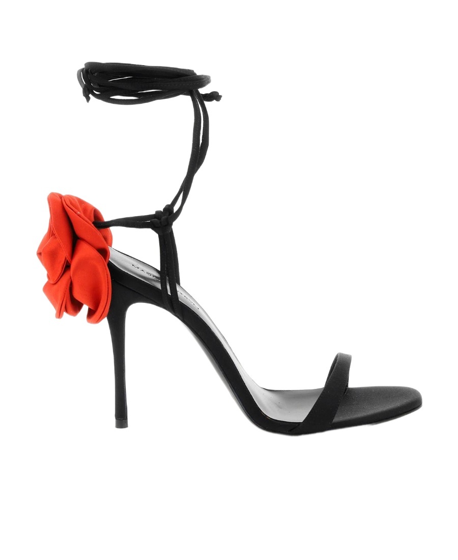 Magda Butrym 105mm Rose-embellished Satin Sandals In Black