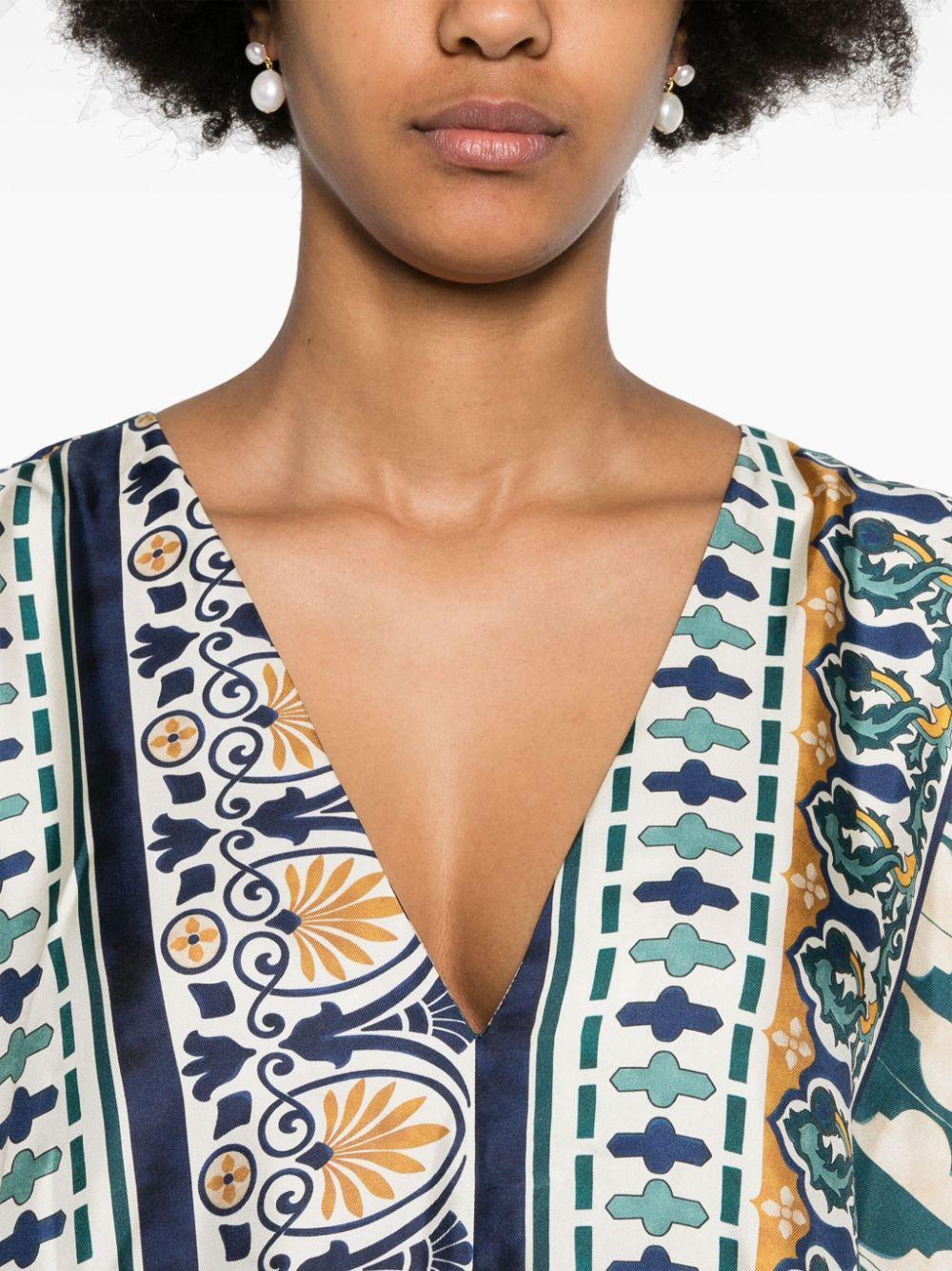 La Doublej Muumuu Geometric Silk Dress In Gray