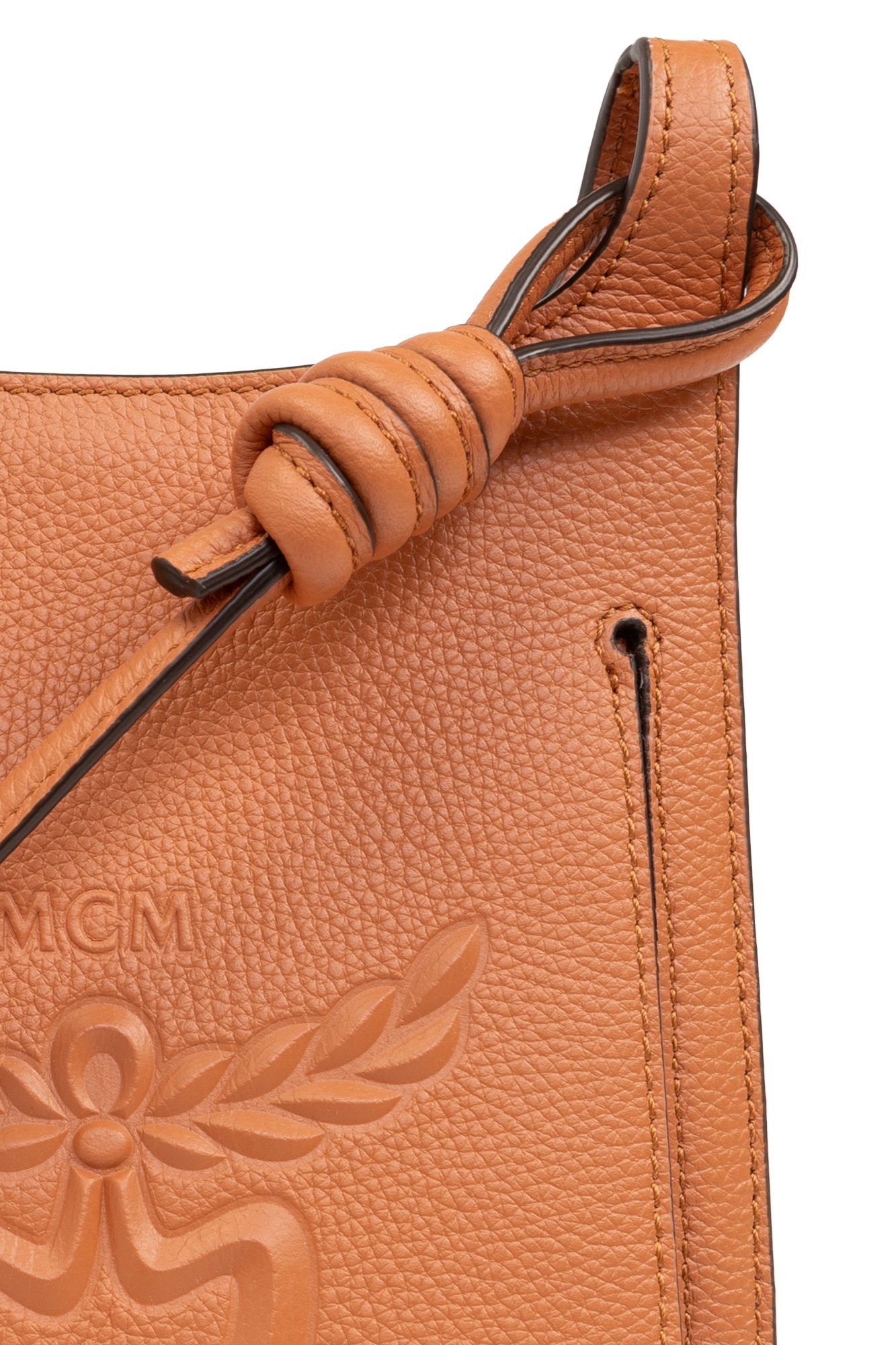 Mcm Mini Himmel Logo Embossed Hobo Bag In Brown