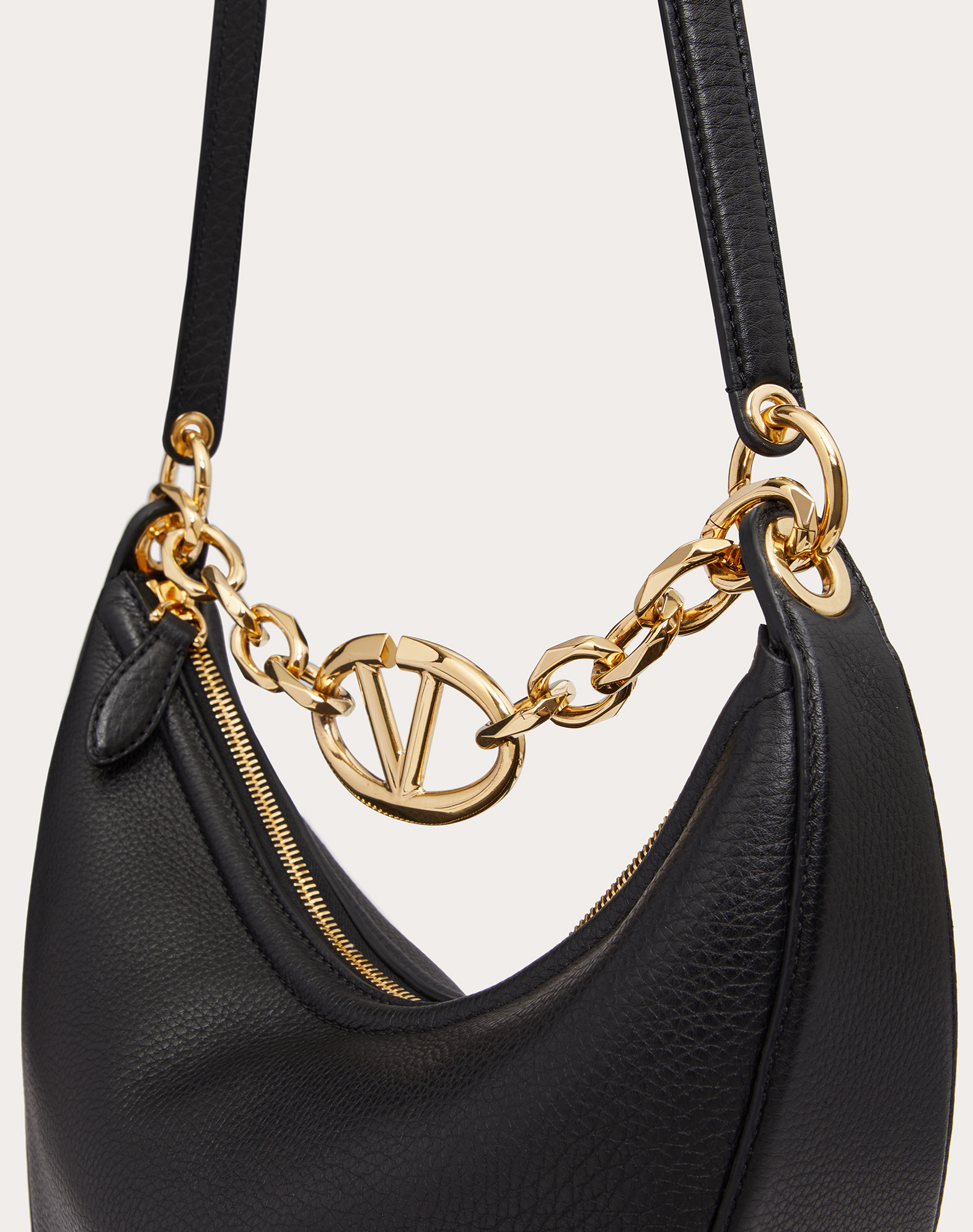 Valentino Small Vlogo Moon Leather Shoulder Bag In Black