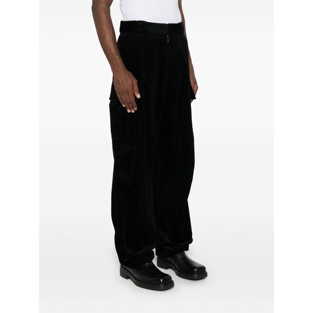 Prada Triangle-enamel Corduroy Tapered Trousers In Black