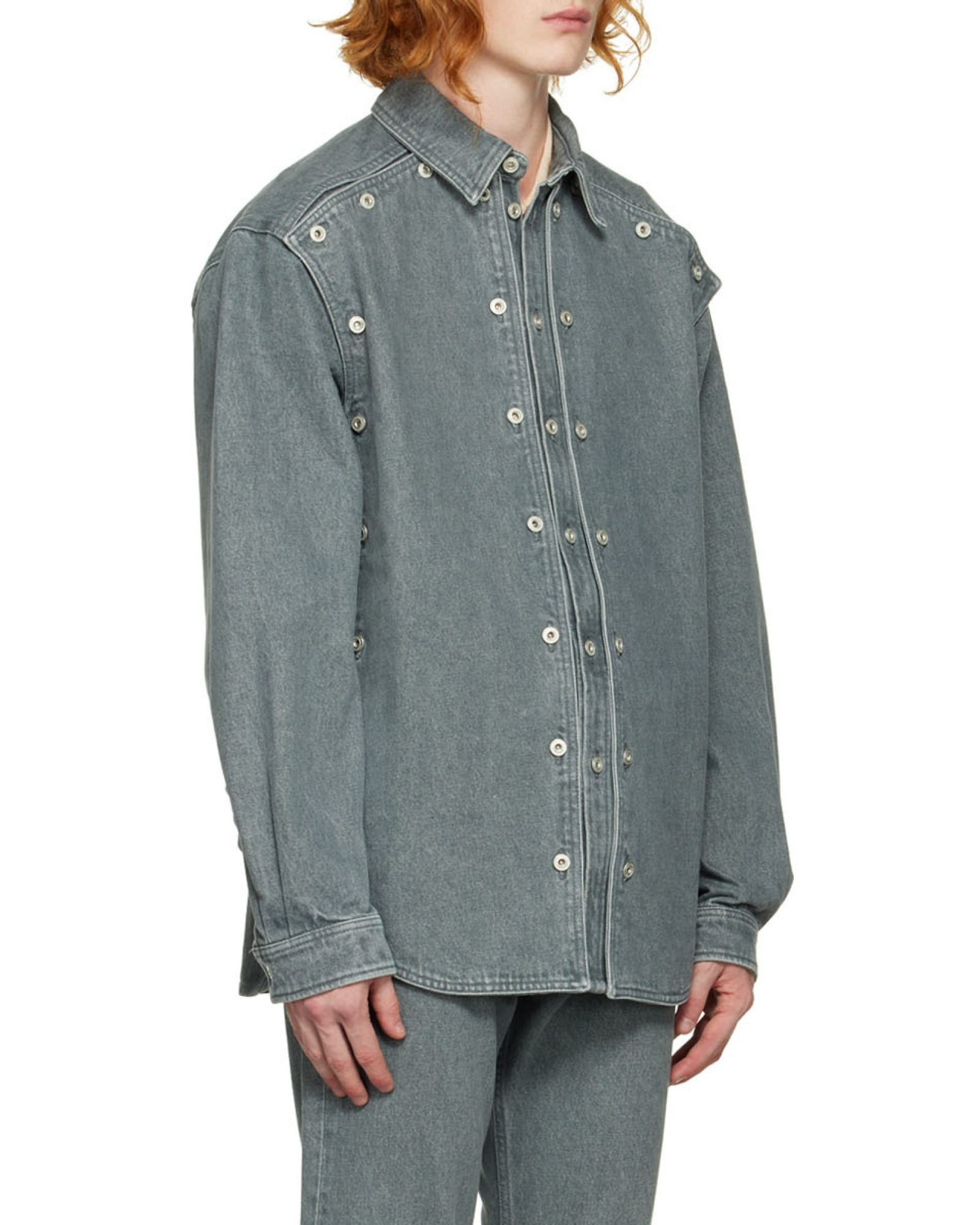 Y/project Classic Button Panel Denim Shirt In Gray