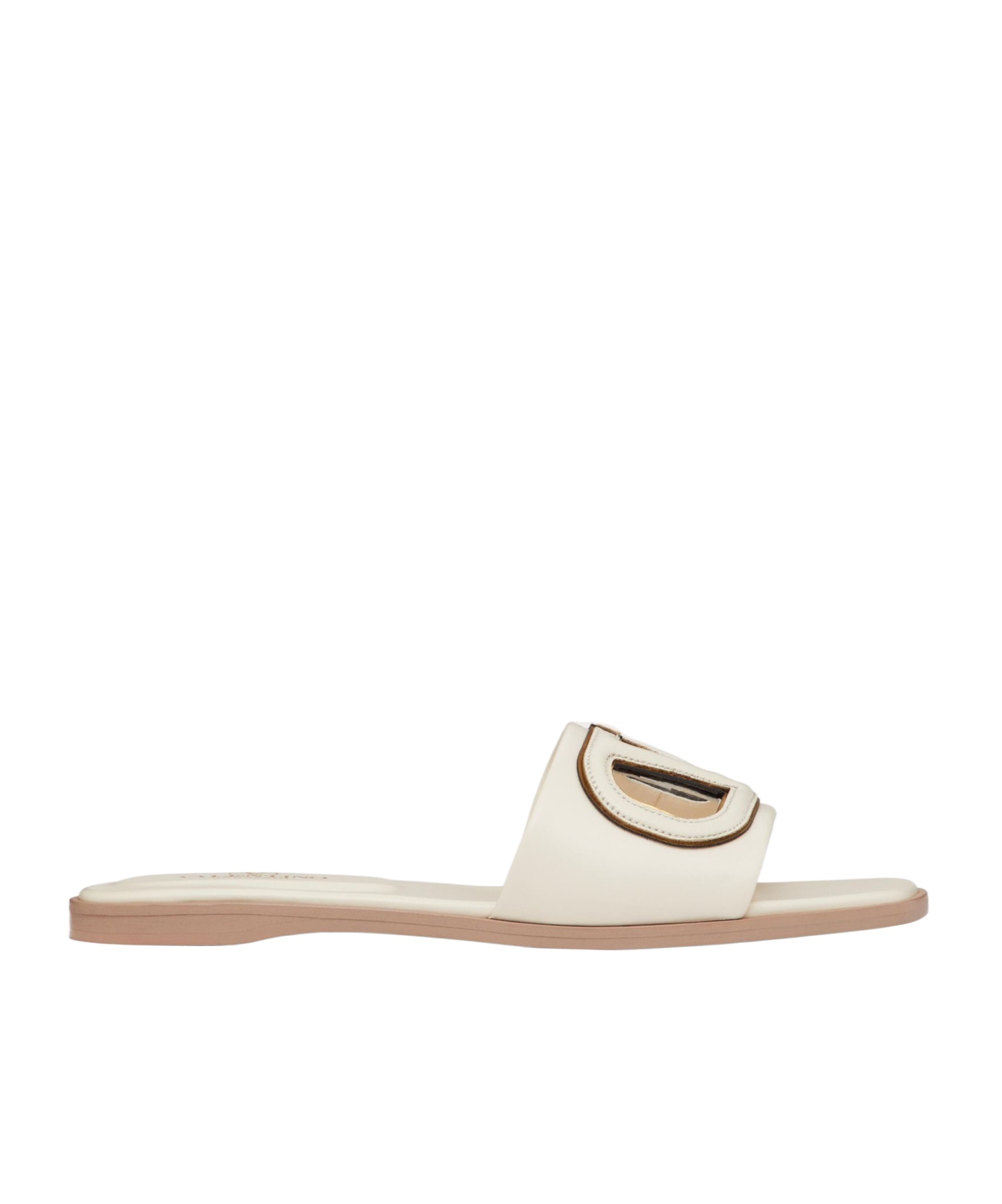 Valentino Vlogo Signature Flat Leather Sandals In White