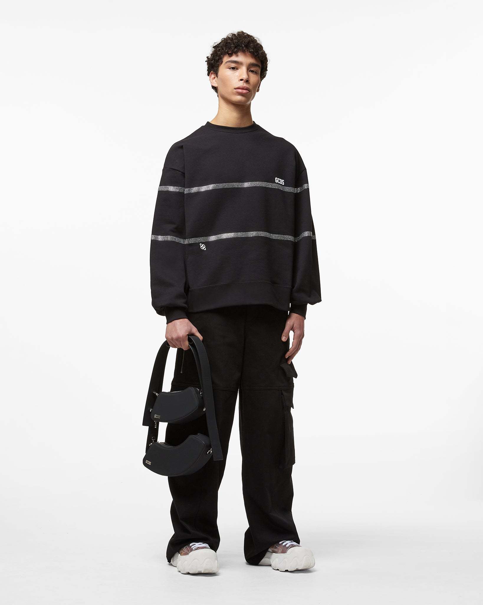Gcds Cotton Sweatshirt With Frontal Logo Patch In Black