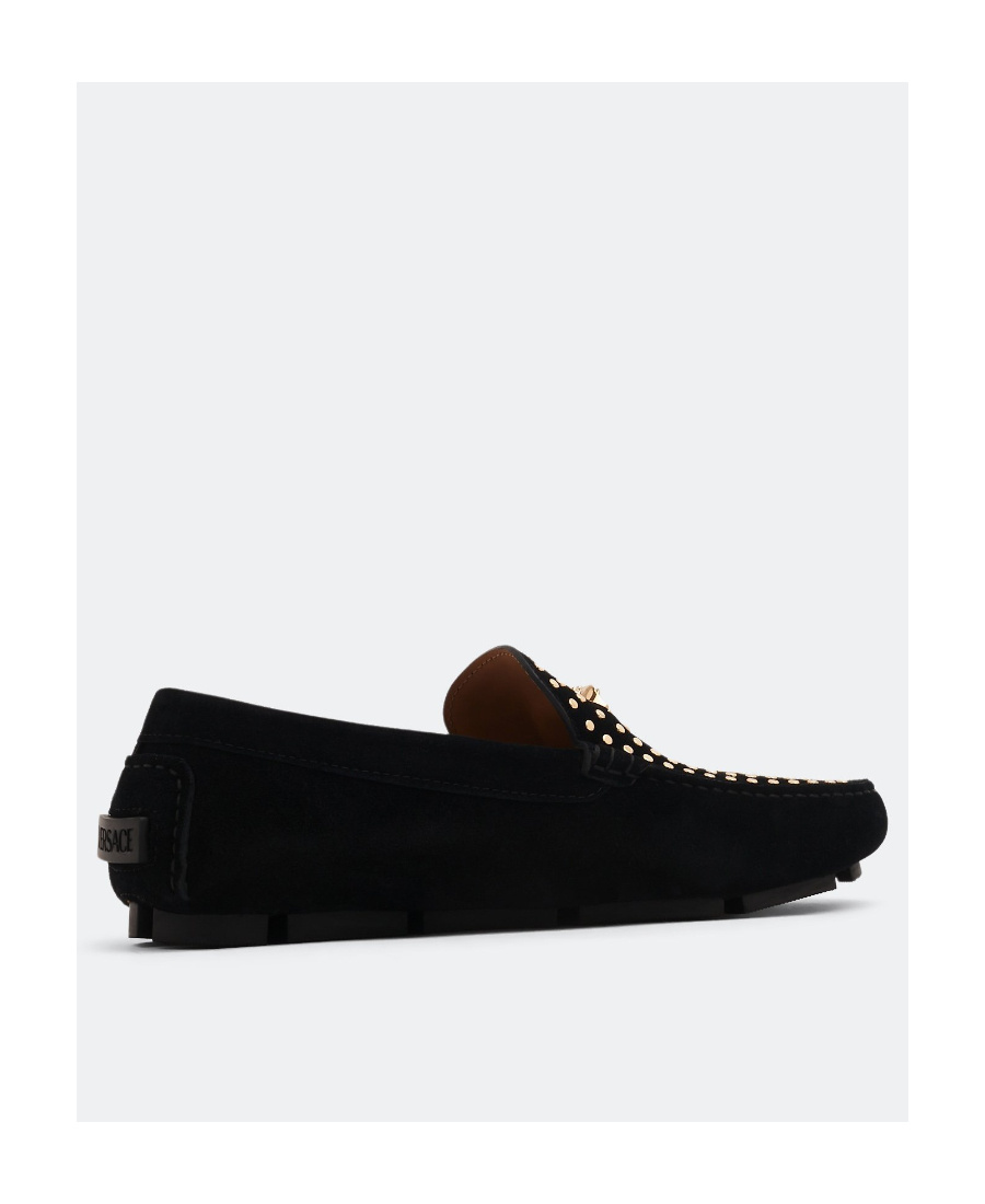 Versace La Medusa Studded Suede Loafer In Black
