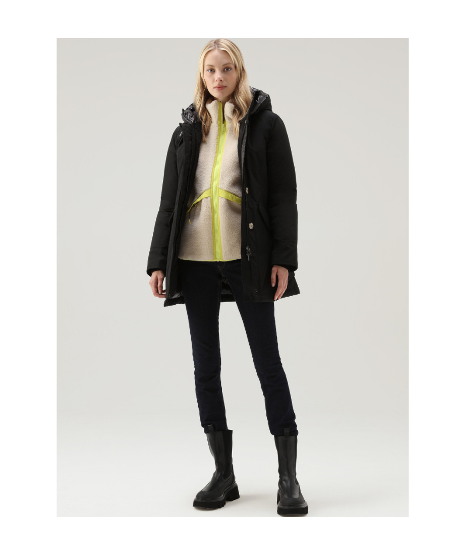 Woolrich Artic Parka Jacket Woman Puffer Midnight Blue Size L Cotton In Black