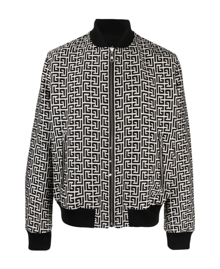 Balmain Monogram-pattern Reversible Bomber Jacket In Black