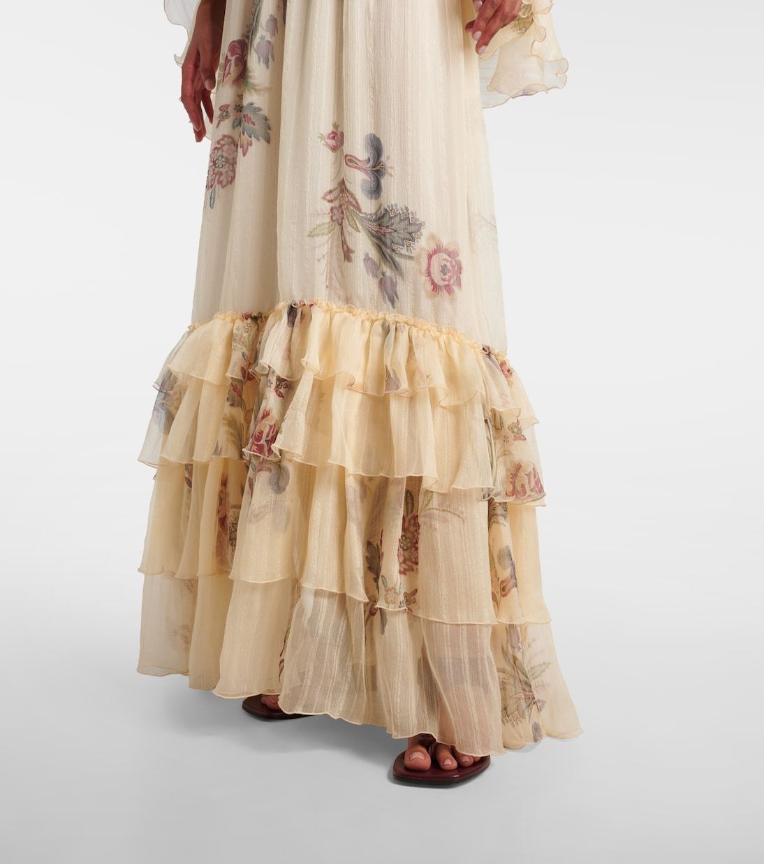 Etro Floral Silk Crepon Gown In Brown