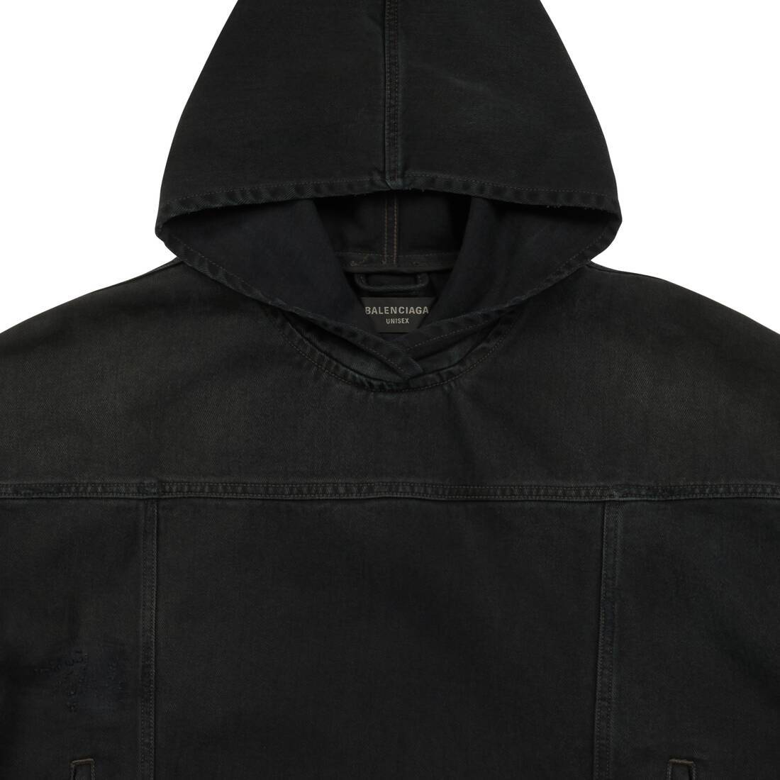 Balenciaga Matte-effect Denim Hoodie In Black