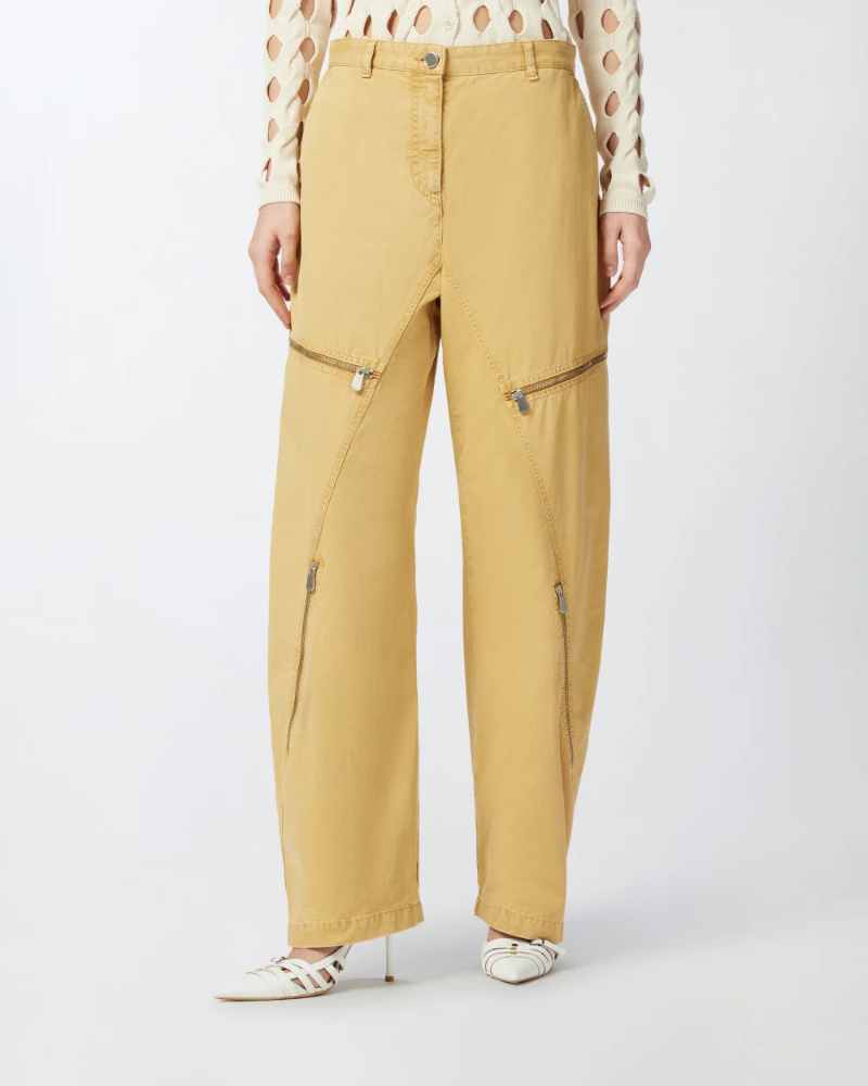 Pinko Wide Cotton Trousers With Zip In Brown