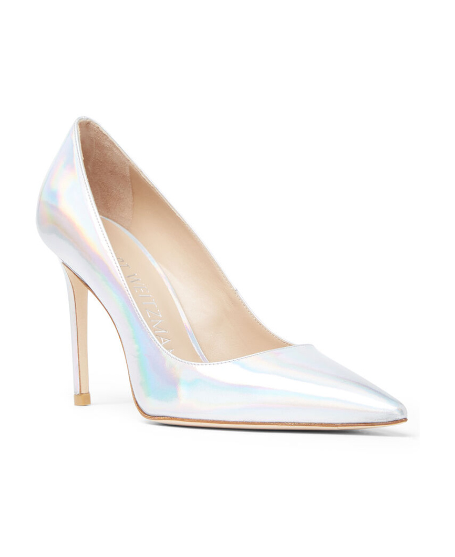 Stuart Weitzman Metallic-effect 95mm Pointed Pumps In White