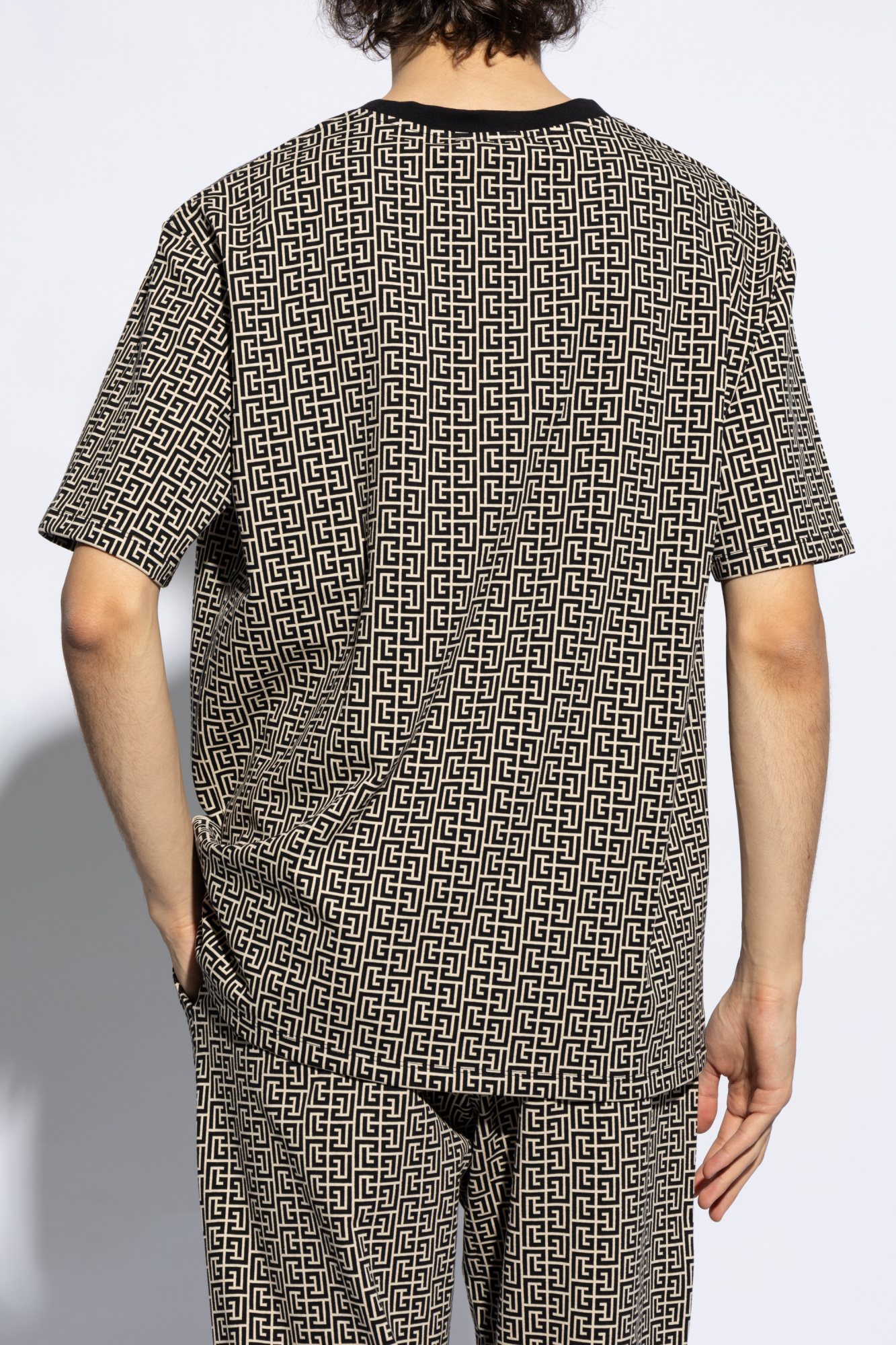Balmain Men Jacquard T-shirt With Pb Labyrinth Monogram In Black