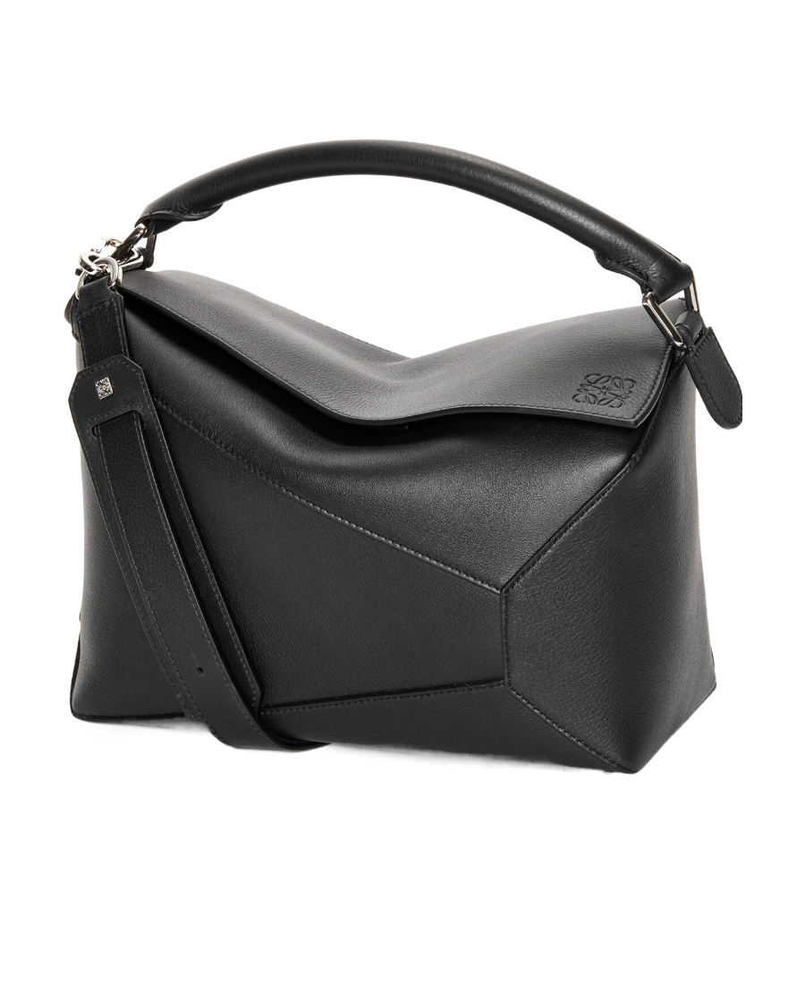Loewe Small Leather Featherlight Puzzle Top-handle Bag In Black