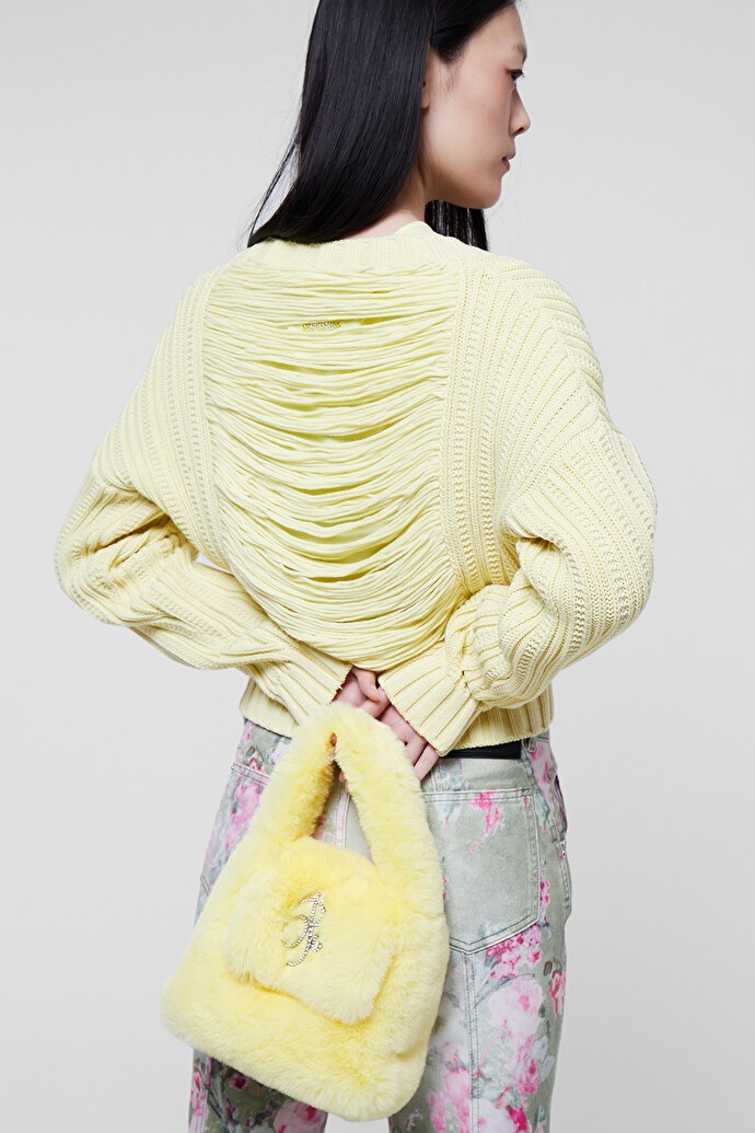 Blumarine Long-sleeved Knitted Cardigan In Nude