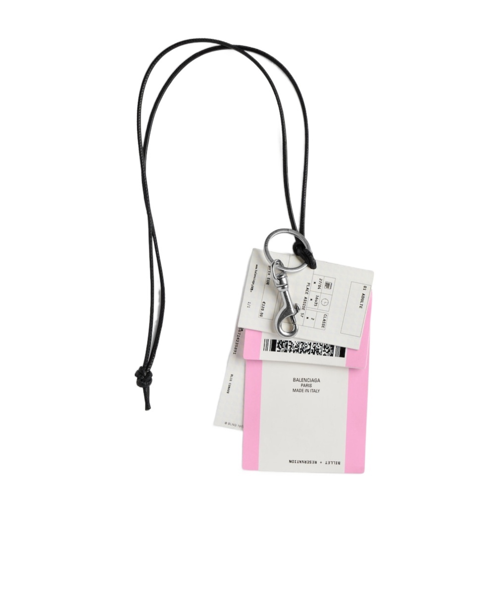 Balenciaga Charm/keychain Train Ticket In White/black/pink