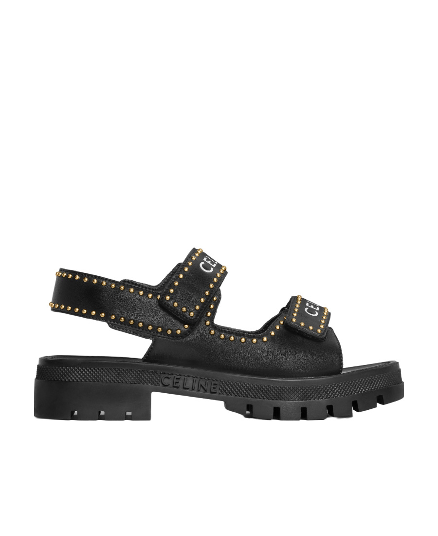 Celine Leo Riveted Flat Sandals With Thick Heels In Black