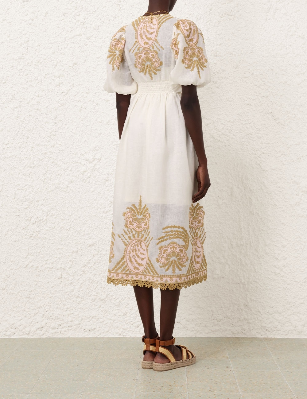 Shop Zimmermann Waverly Embroidered Mid-length Dress In White