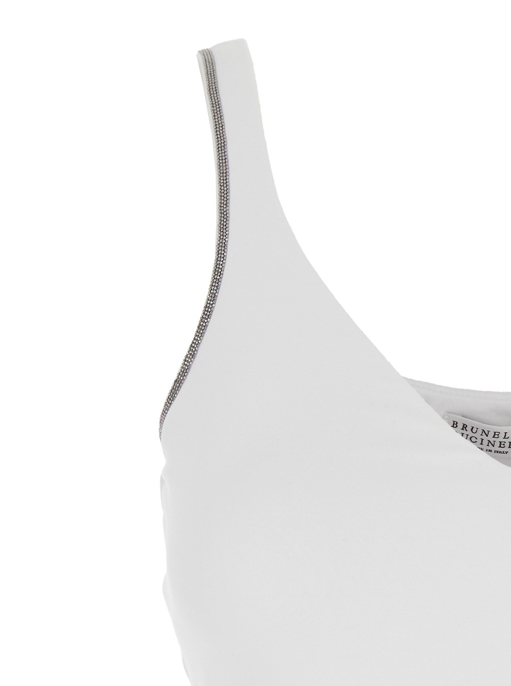 Brunello Cucinelli Women White Sleeveless Top With V Neck And Monil Detail On The Shoulder Straps In