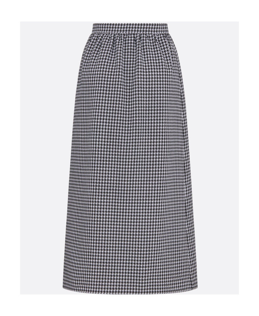 Dior Elastic Waistband Houndstooth Skirt In Gray