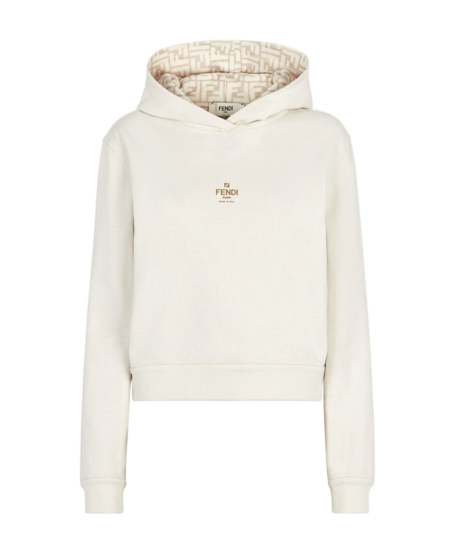 Fendi Logo-print Cotton Hoodie In White