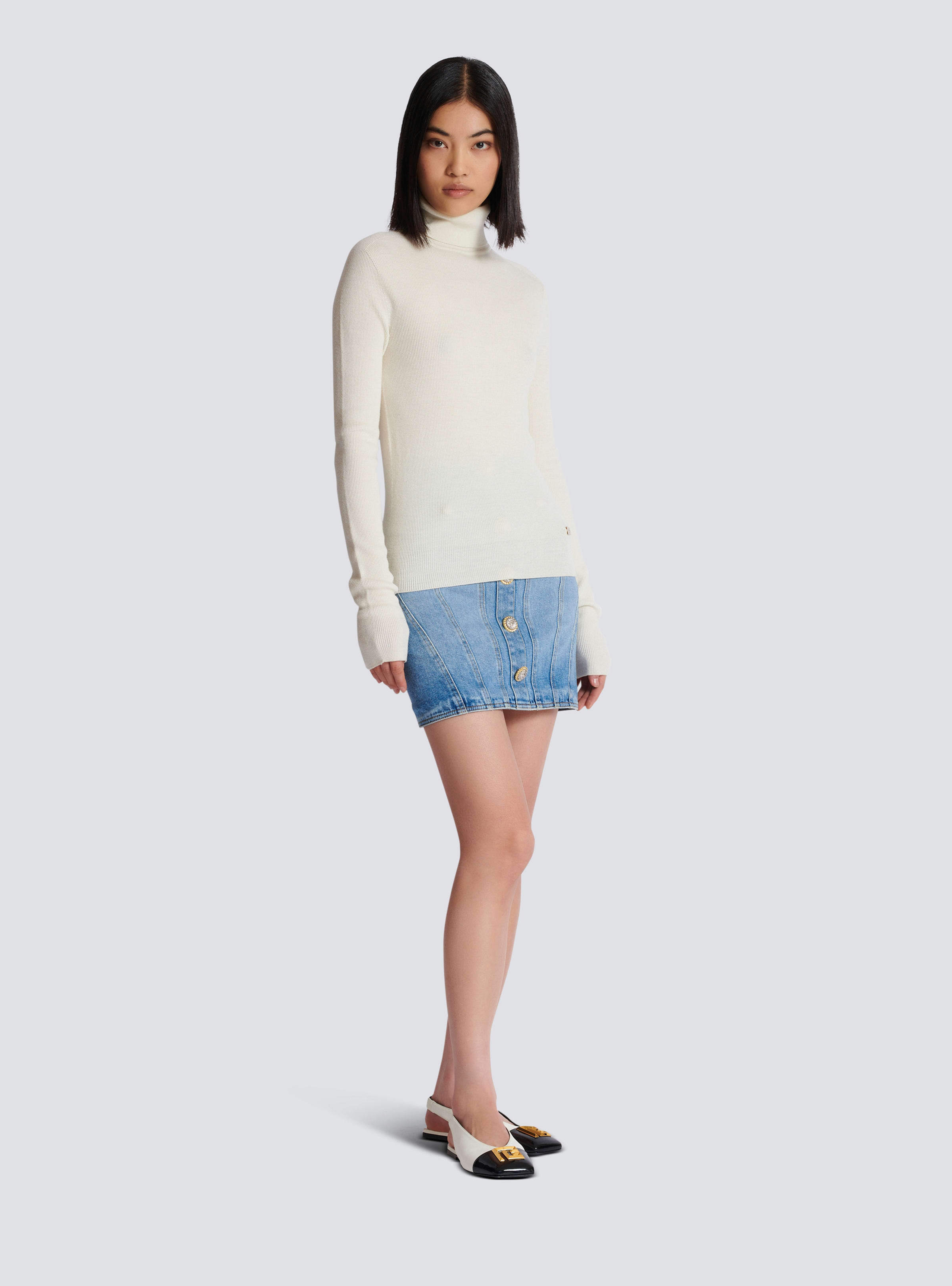 Shop Balmain Knitted Turtleneck Sweater In White