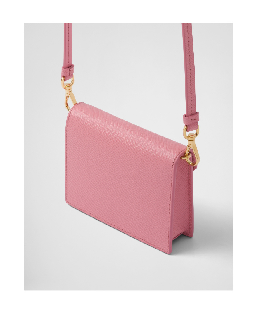 Prada Saffiano Card Bag With Shoulder Strap In Petal Powder
