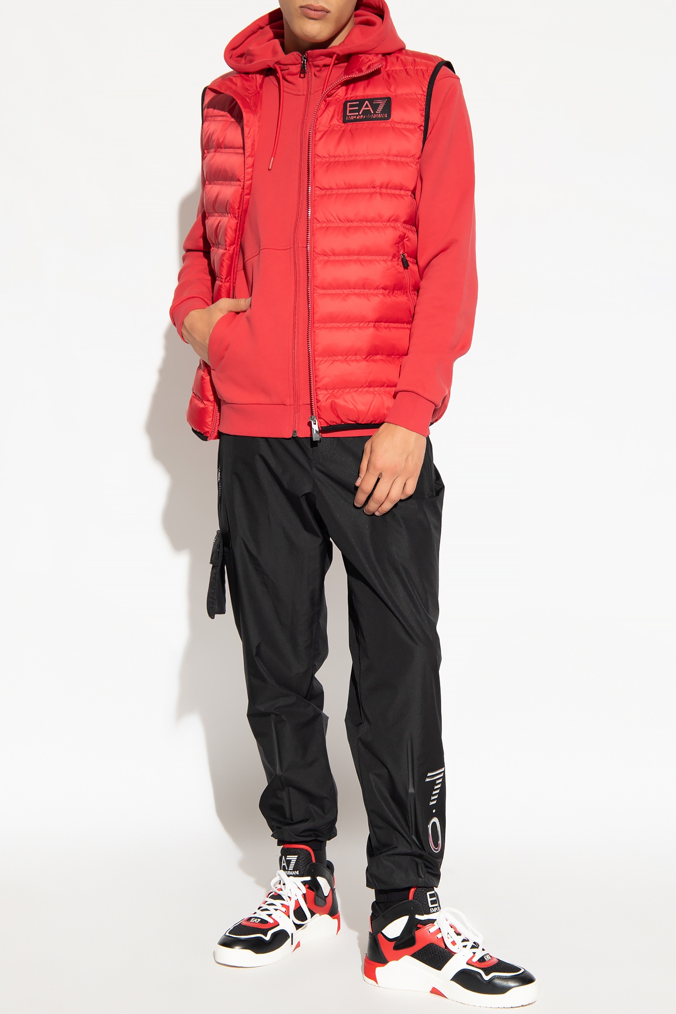 Ea7 Logo-patch Zip-up Cardigan In Red