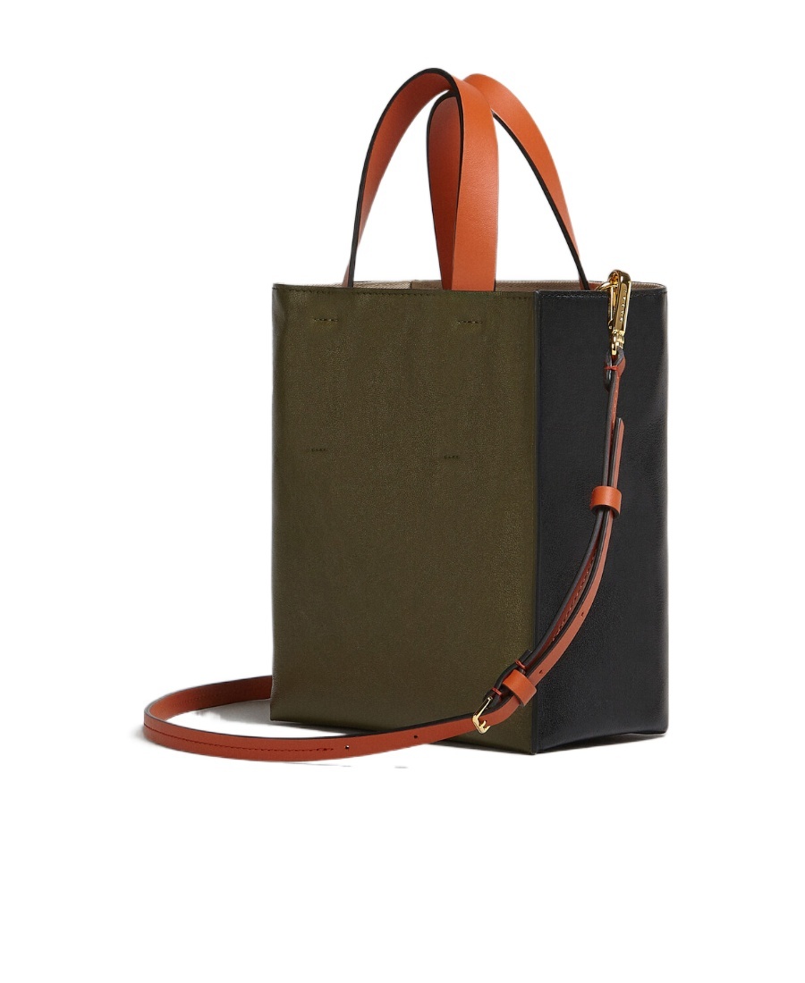 Shop Marni Museo Soft Mini Bag In Black And Green Leather