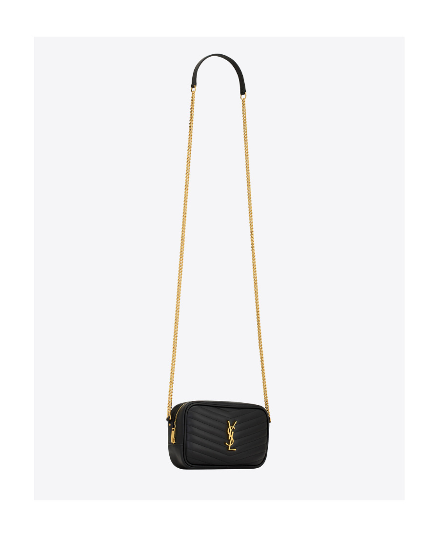 Saint Laurent Mini Cassandre Patent Camera Bag In Black