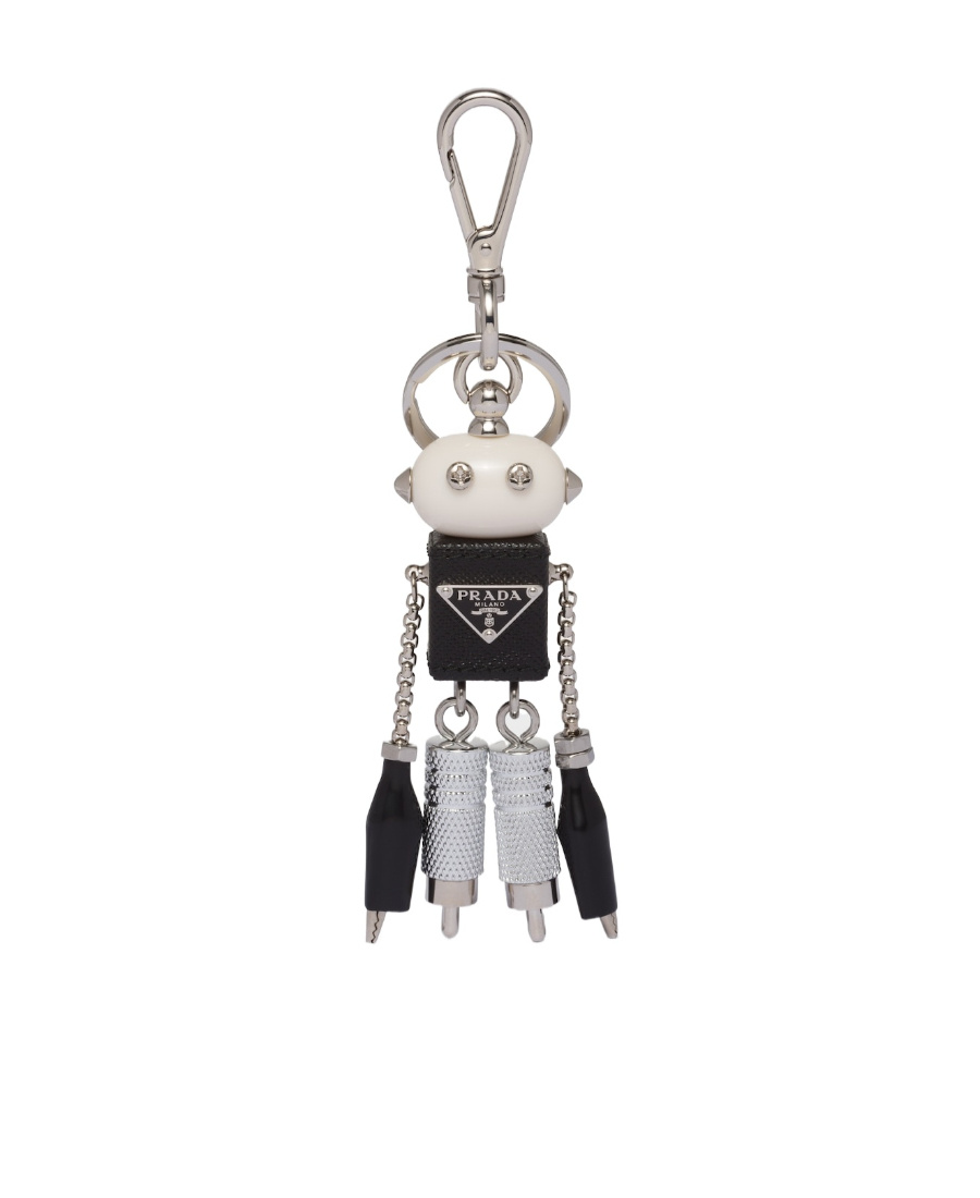 Prada Saffiano Leather Robot Trick Keychain In Gray