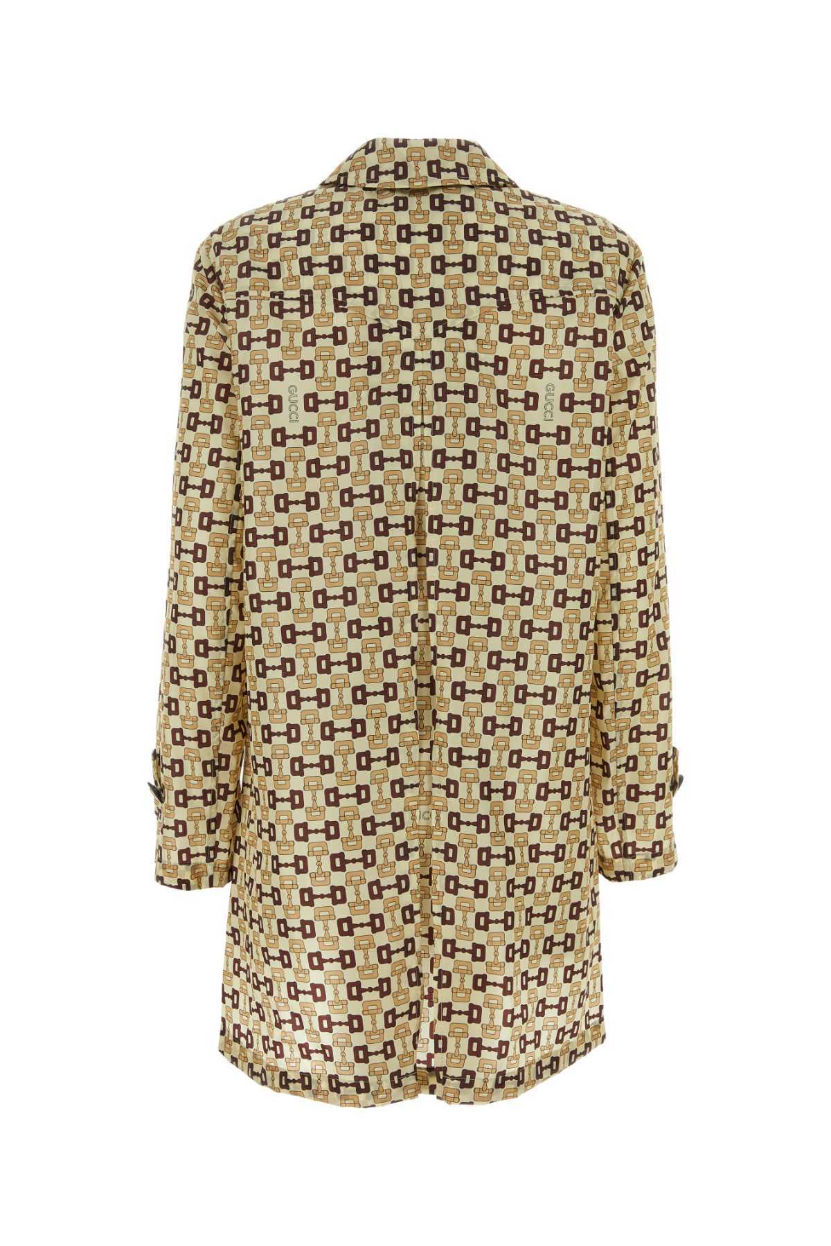 Gucci Single-breasted Horsebit-print Coat In Nude