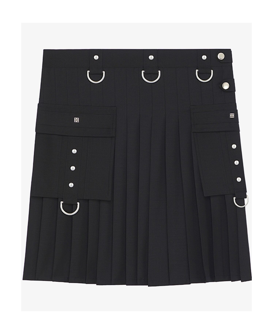 Givenchy Jupe Kilt En Laine Et Mohair In Black