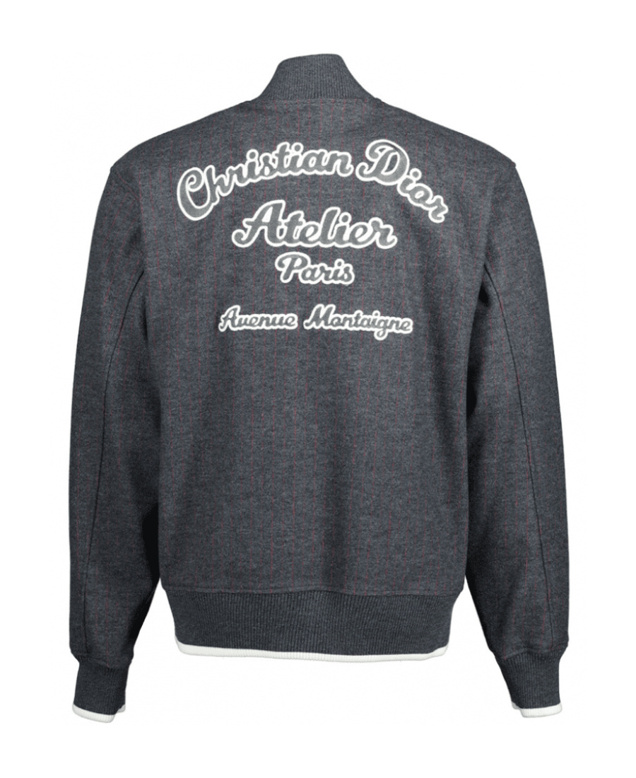 Dior Dark Gray Atelier Baseball Jacket In Black