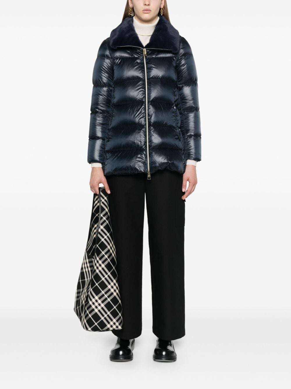 Shop Herno Faux-fur Collar Down Coat In Black