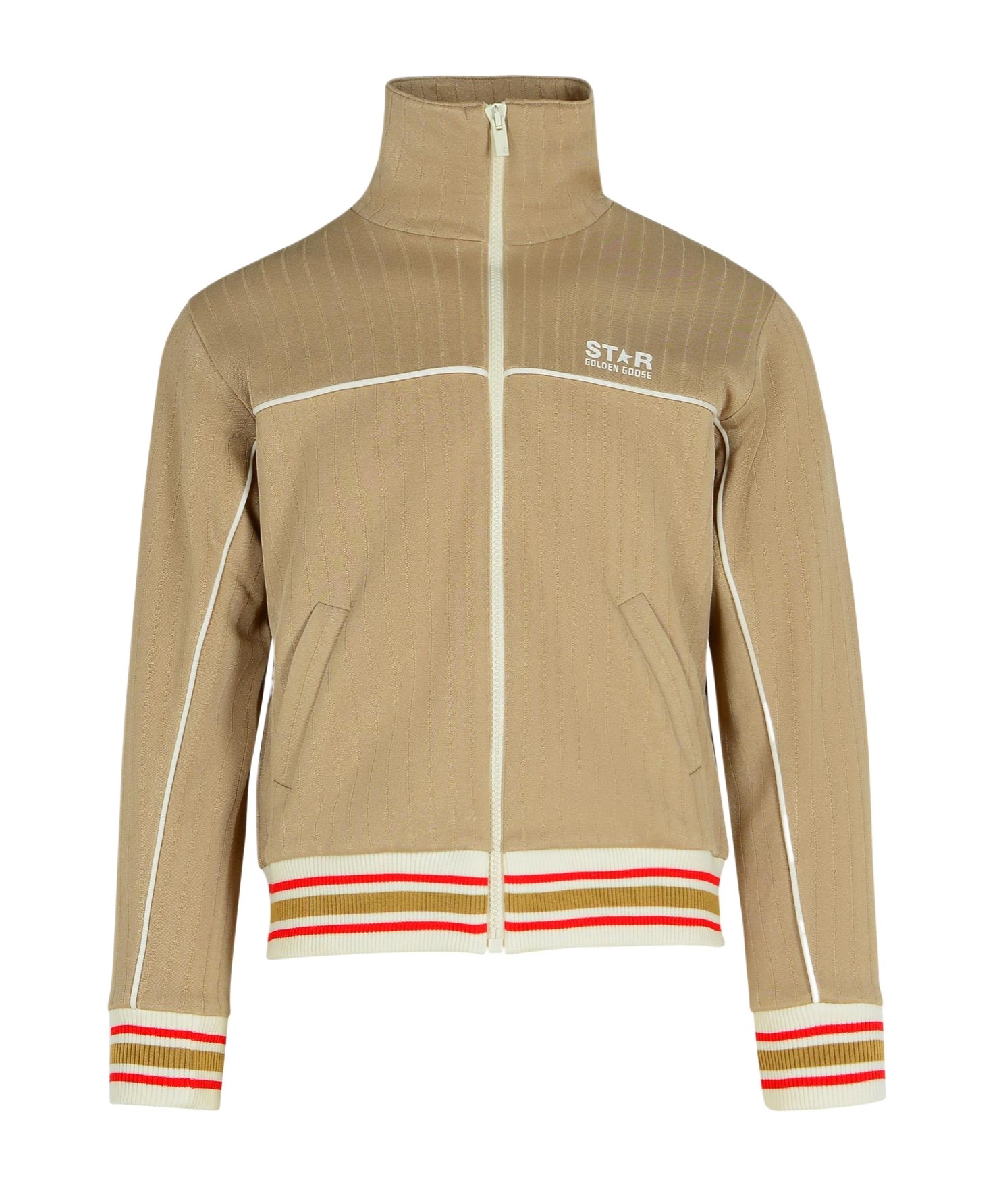 Golden Goose Womens Light Beige Zipped Sweatshirt With White Logo In Nude