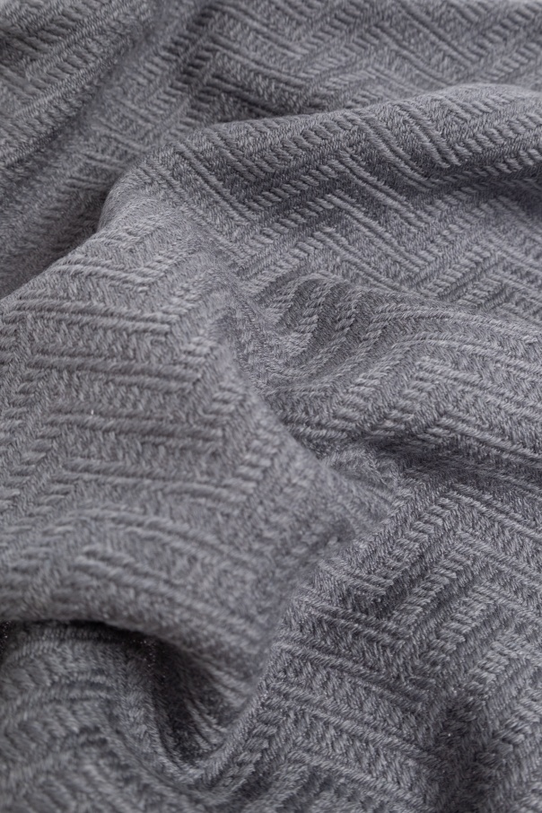 Emporio Armani Herringbone Wool Scarf In Gray