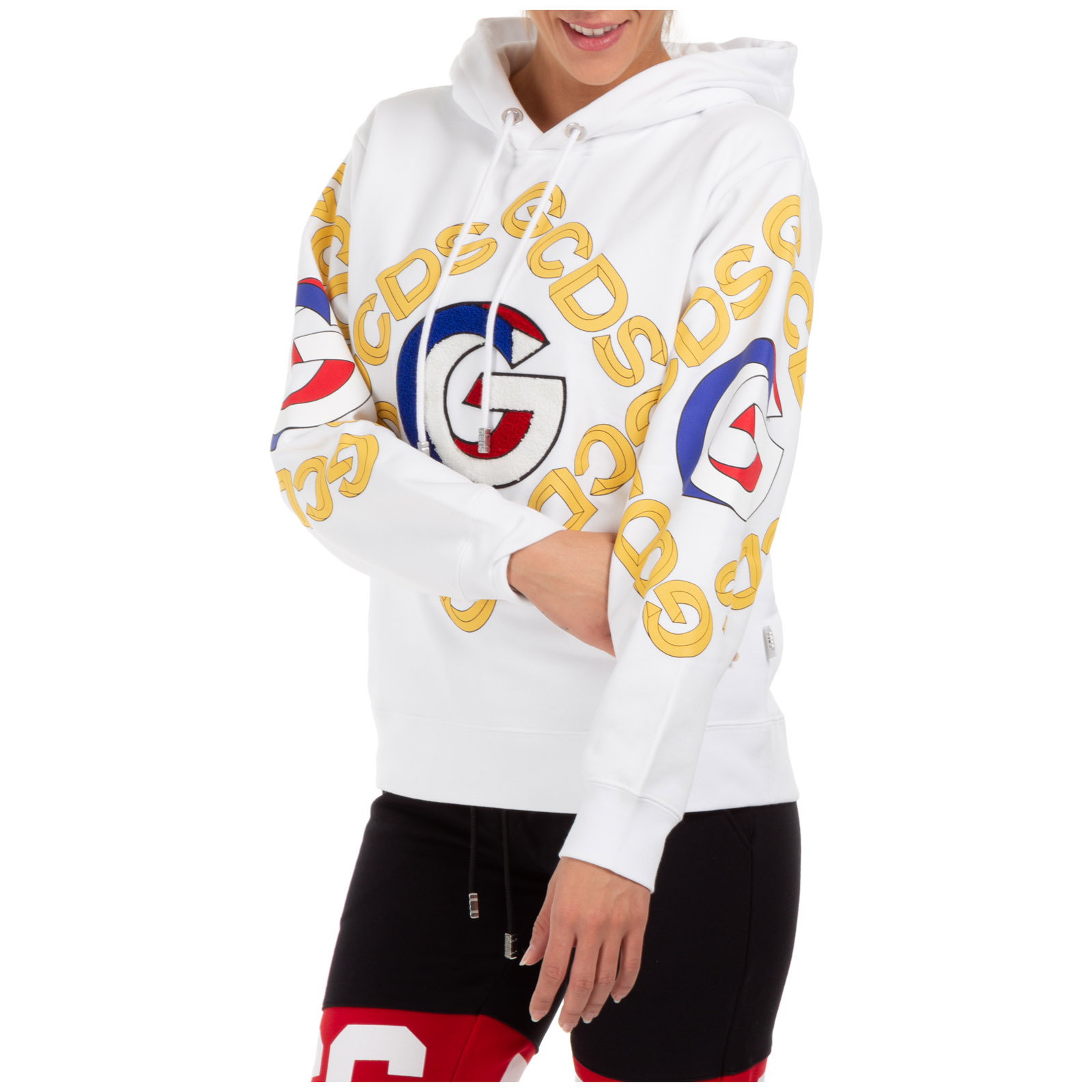 Gcds Logo Cotton Hoodie In White