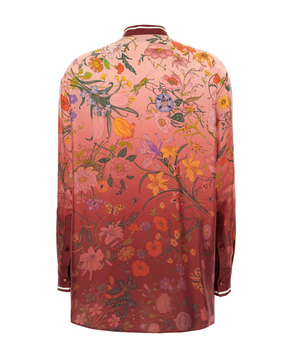 Gucci Silk Floral Shirt In Burgundy