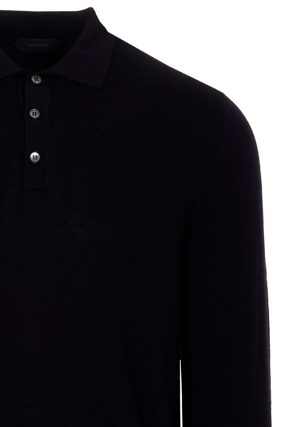 Zanone Long-sleeve Fine-knit Polo Shirt In Black