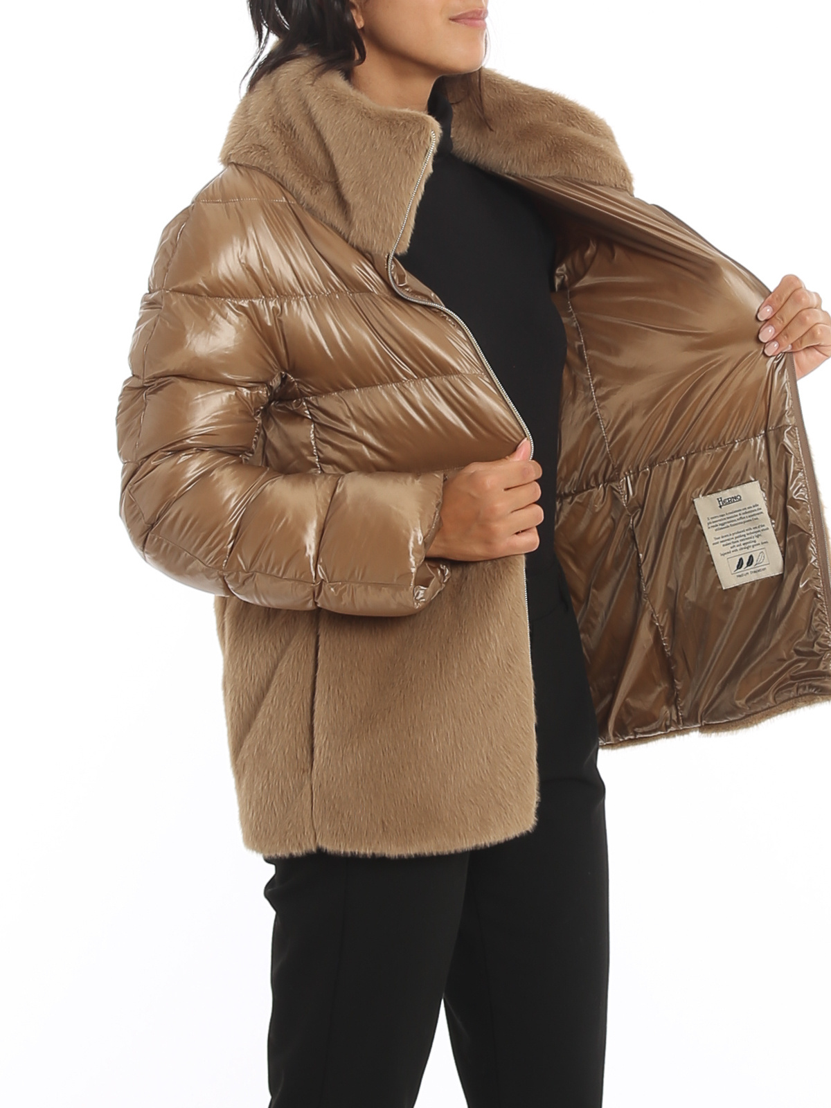 Herno Panelled High-neck Puffer Jacket In Brown