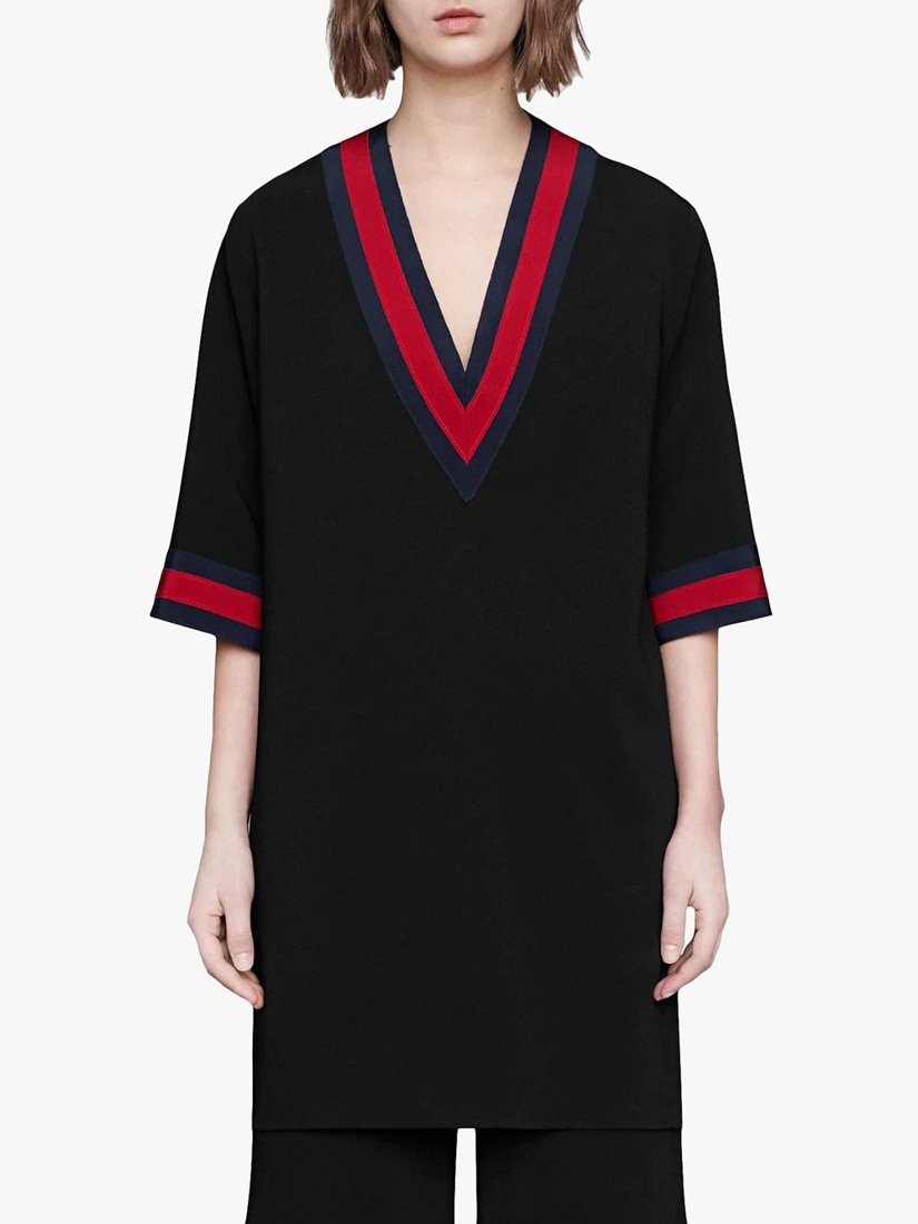 Gucci Grosgrain-trimmed Striped Dress In Black