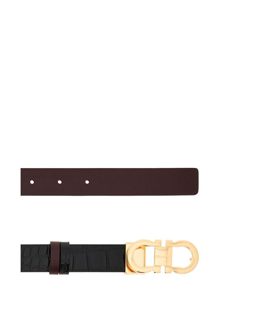 Ferragamo Double-sided Adjustment Gancini Belt In Black