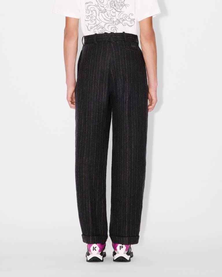 Kenzo Pure Wool Straight Pleated Tailored Pants In Black