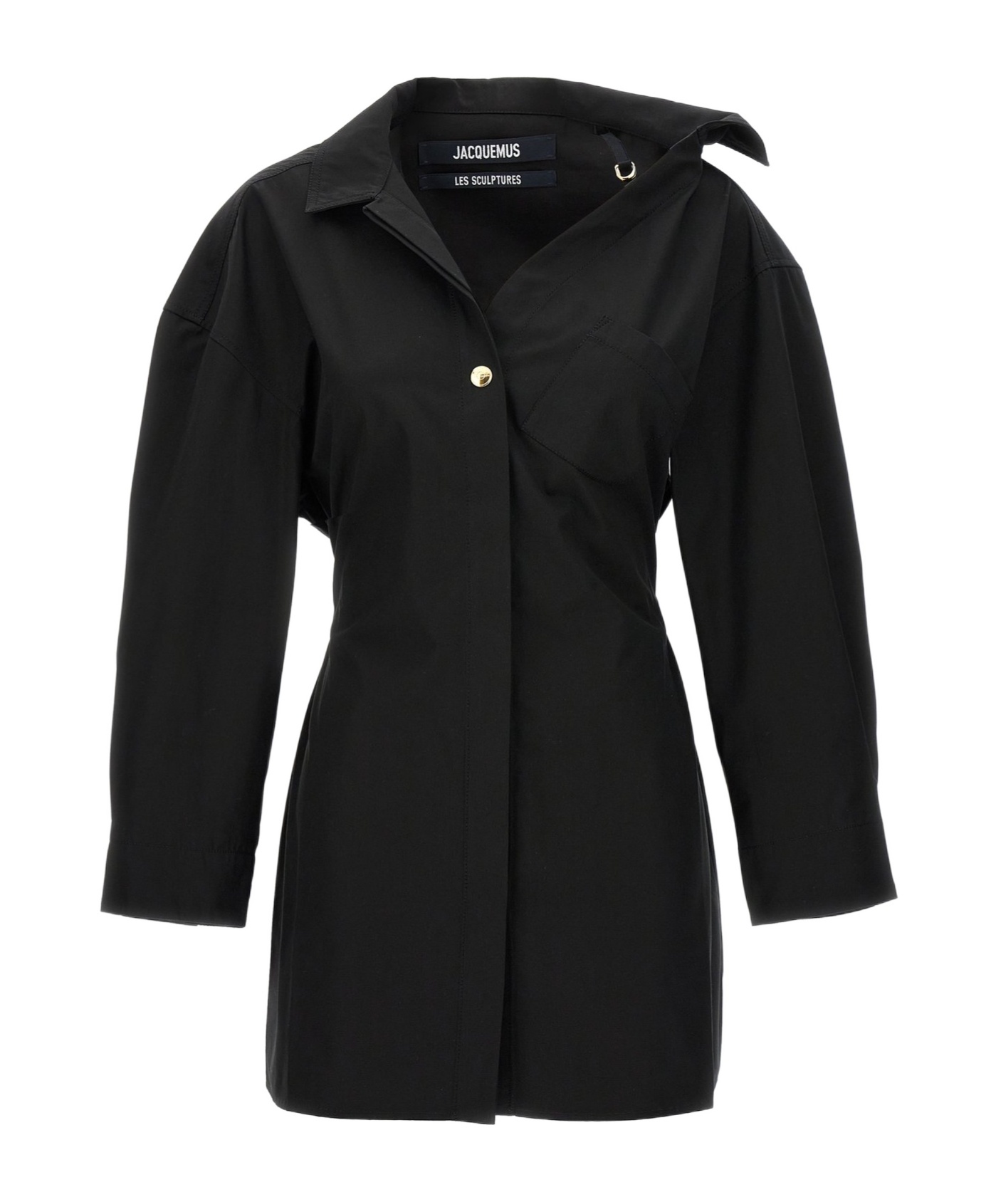 Jacquemus Asymmetric Mini Shirt Dress In Black