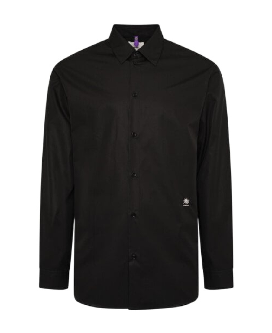 Oamc Embroidered-logo Long-sleeve Shirt In Black