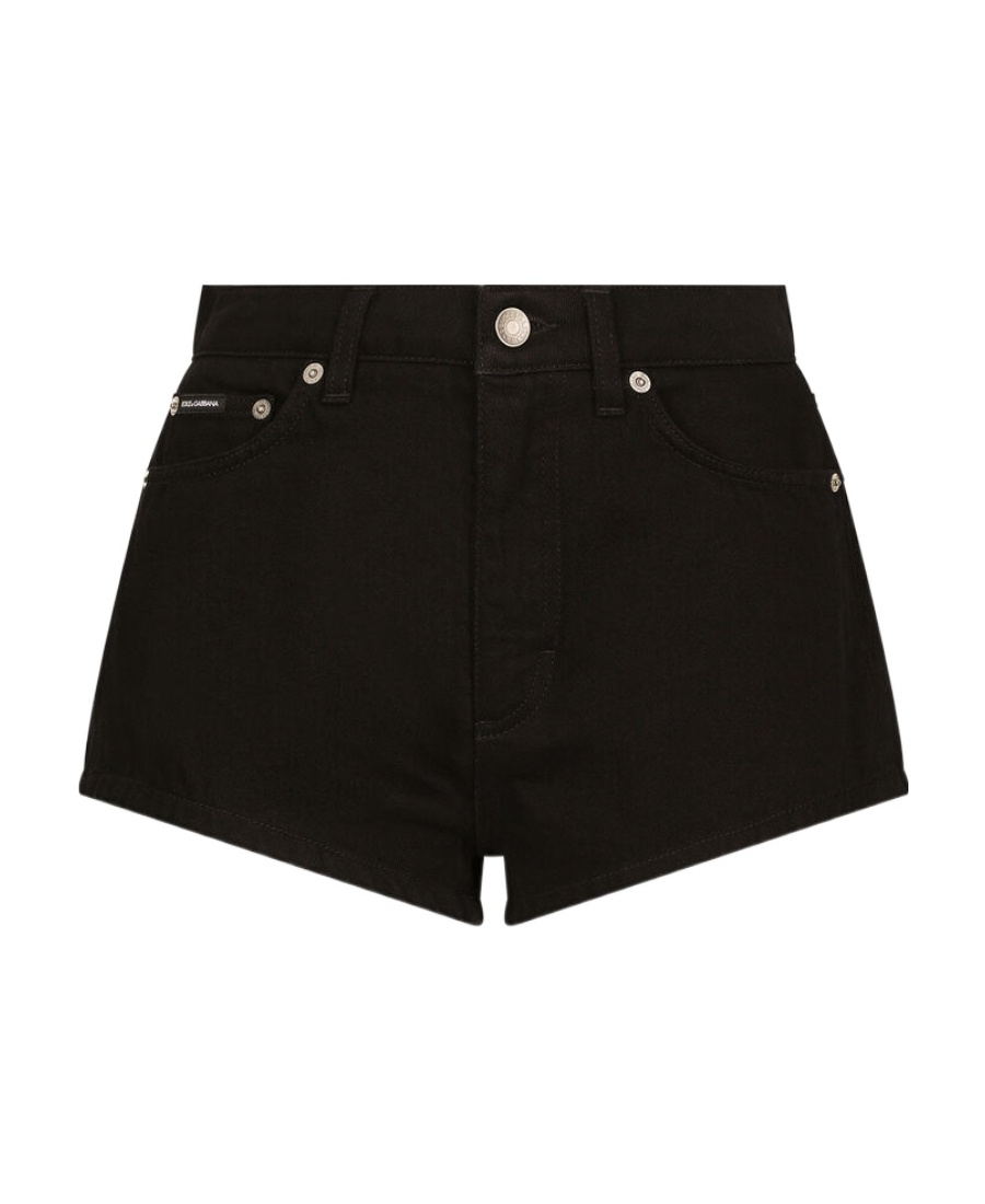 Dolce & Gabbana Logo Plaque High-waist Denim Shorts In Black