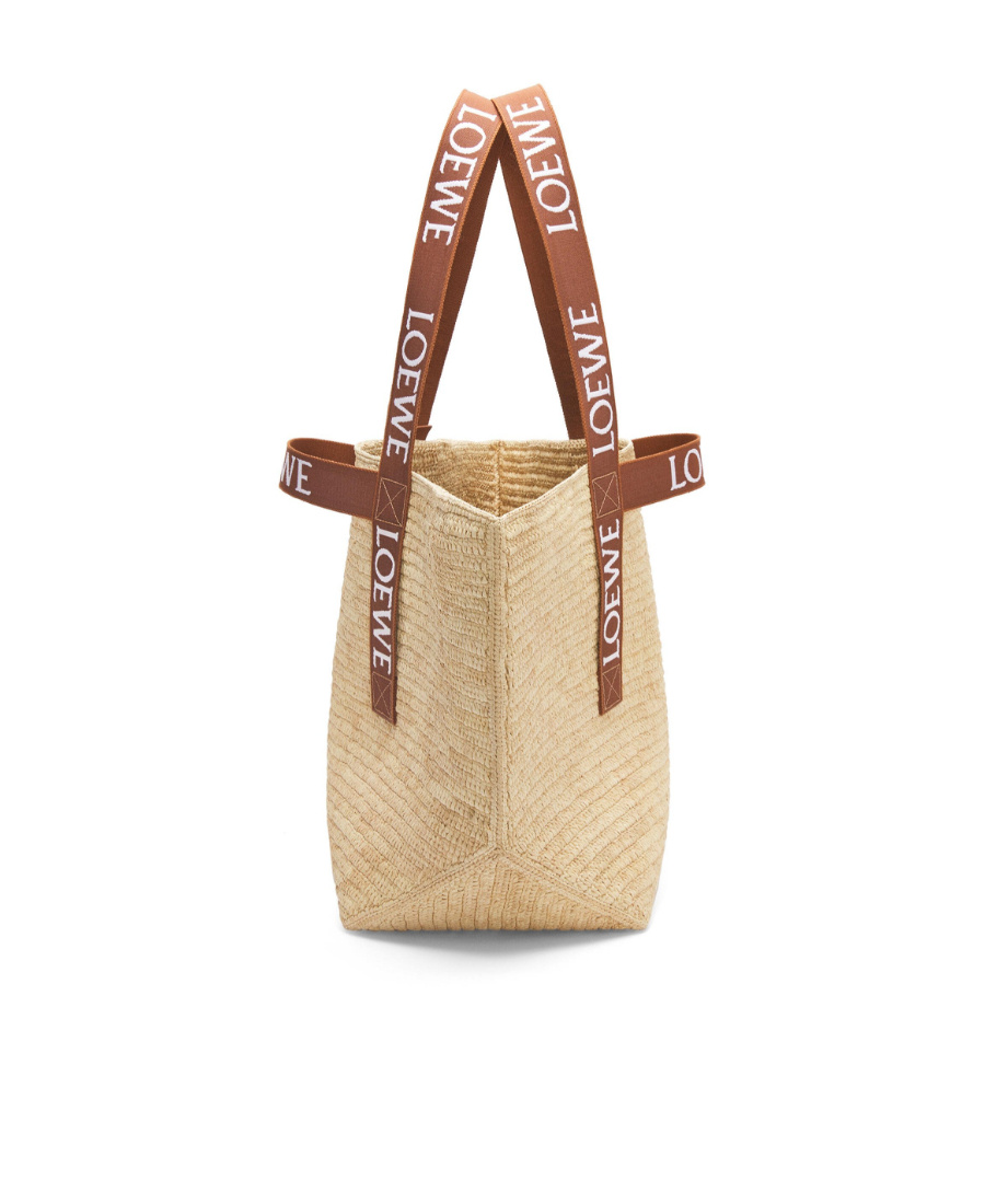 Loewe Logo-tape Raffia Tote In Nude