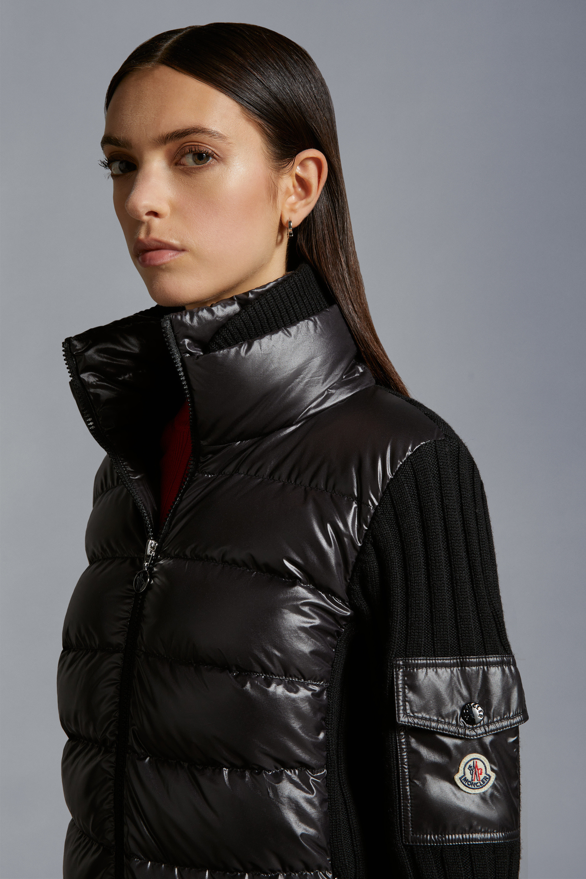 Moncler Padded Cardigan Jacket In Black